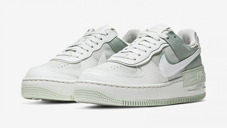 Nike Air Force 1 Shadow белые с серым и зеленым, кожа-нубук, женские