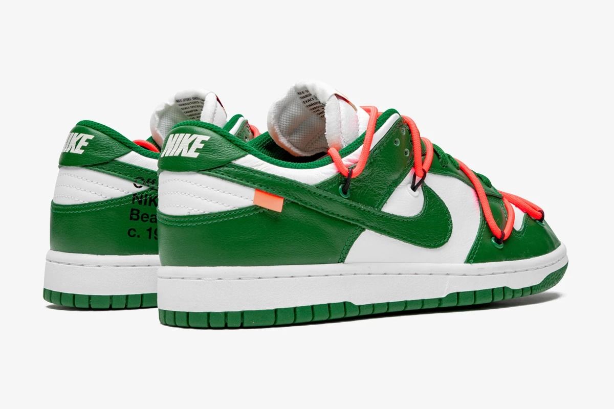 Nike Dunk Low off-White, зеленый с белым, кожа, мужские