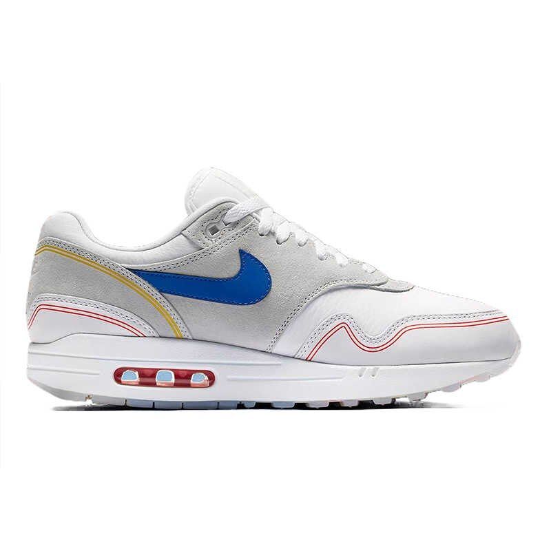 Nike Air Max 87, серый с белым и синим, нубук, кожа, мужские